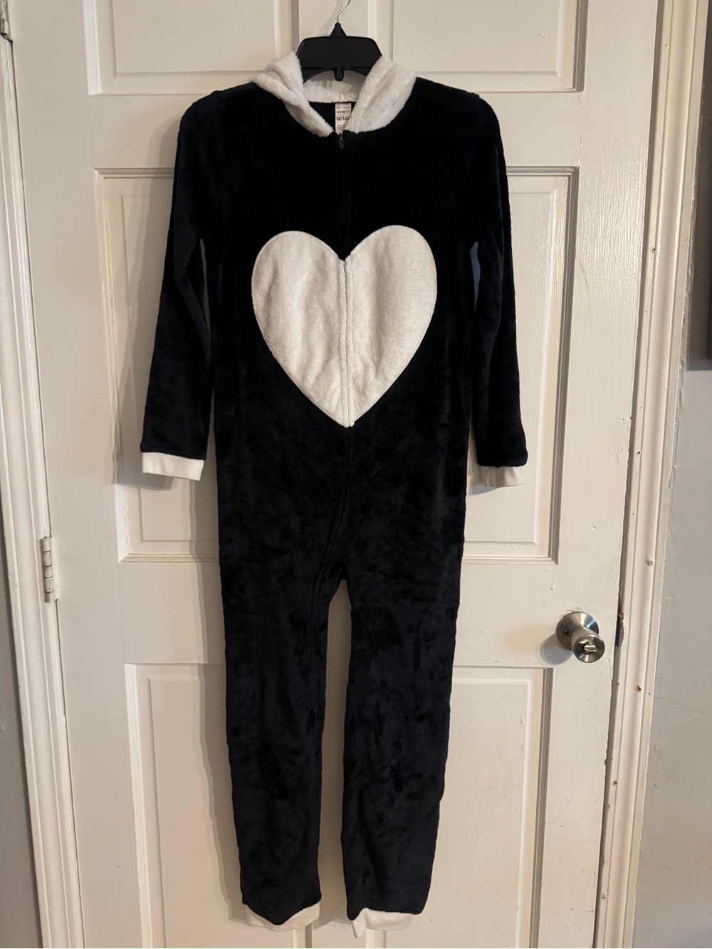 Carter's Girl’s Black Panda Footed Heart One-Piece Pajama with White Heart